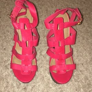 RED wedges- NEVER WORN